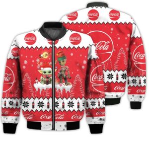 Tis The Season Christmas 2022 Baby Yoda Groot Santa Claus Deer Unisex Gift Coca Cola Soft Drink 3D Bomber Jacket
