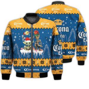 Tis The Season Christmas 2022 Baby Yoda Groot Santa Claus Deer Unisex Gift Corona Extra Beers 3D Bomber Jacket