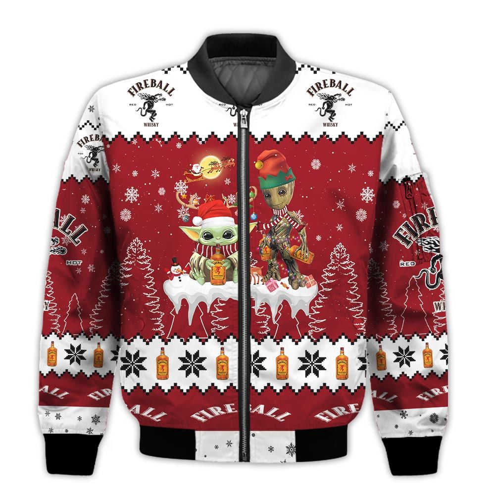 Tis-The-Season-Christmas-2022-Baby-Yoda-Groot-Santa-Claus-Deer-Unisex-Gift-Fireball-Whiskey-3D-Bomber-Jacket-1