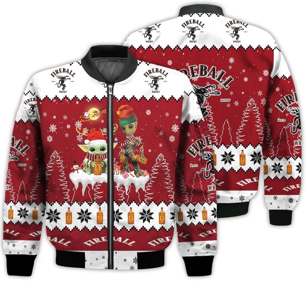 Tis The Season Christmas 2022 Baby Yoda Groot Santa Claus Deer Unisex Gift Fireball Whiskey 3D Bomber Jacket Tis The Season Christmas 2022 Baby Yoda Groot Santa Claus Deer Unisex Gift Fireball Whiskey 3D Bomber Jacket