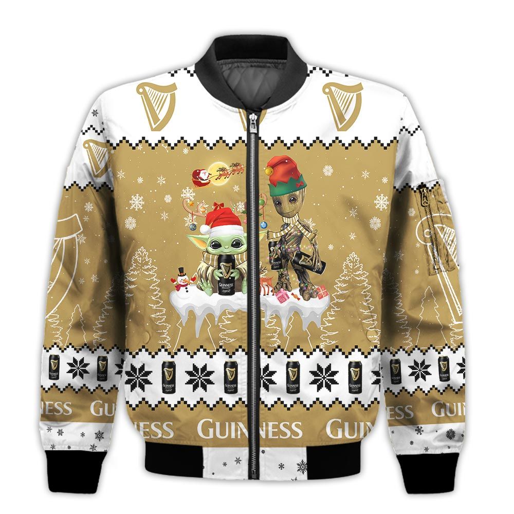 Tis-The-Season-Christmas-2022-Baby-Yoda-Groot-Santa-Claus-Deer-Unisex-Gift-Guinness-Beers-3D-Bomber-Jacket-1