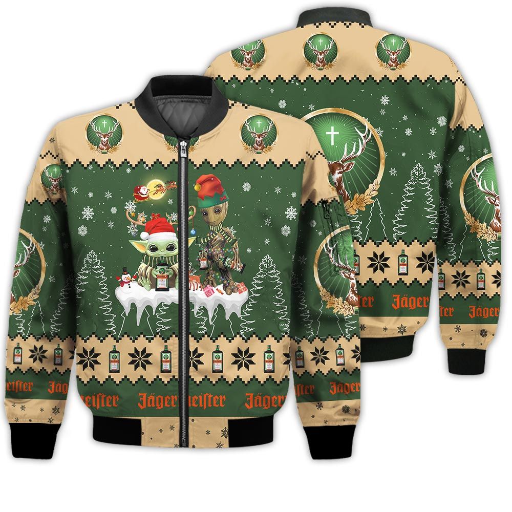 Tis The Season Christmas 2022 Baby Yoda Groot Santa Claus Deer Unisex Gift Jagermeister Whiskey 3D Bomber Jacket Tis The Season Christmas 2022 Baby Yoda Groot Santa Claus Deer Unisex Gift Jagermeister Whiskey 3D Bomber Jacket