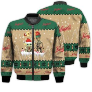 Tis The Season Christmas 2022 Baby Yoda Groot Santa Claus Deer Unisex Gift Leinenkugel Beers 3D Bomber Jacket
