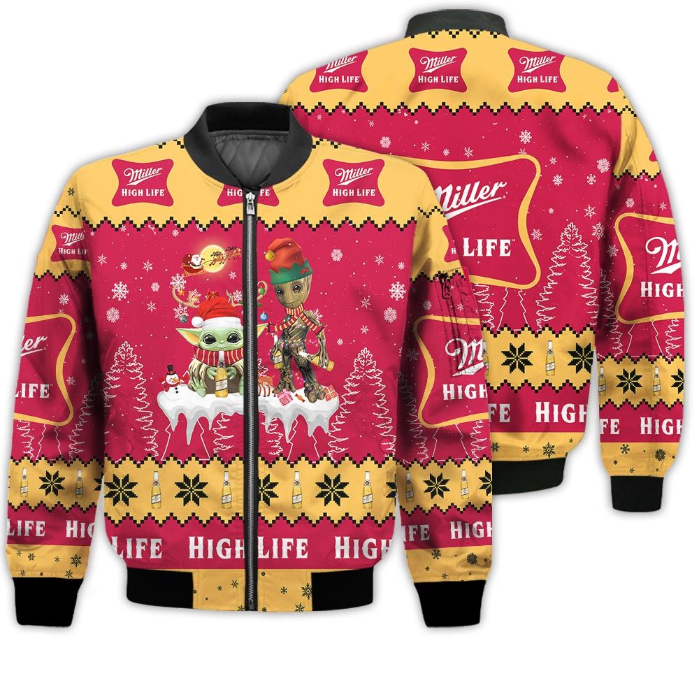 Tis The Season Christmas 2022 Baby Yoda Groot Santa Claus Deer Unisex Gift Miller High Life Beers 3D Bomber Jacket Tis The Season Christmas 2022 Baby Yoda Groot Santa Claus Deer Unisex Gift Miller High Life Beers 3D Bomber Jacket