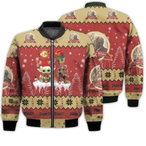 Tis The Season Christmas 2022 Baby Yoda Groot Santa Claus Deer Unisex Gift Pappy Van Winkle Whiskey 3D Bomber Jacket