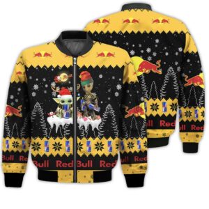 Tis The Season Christmas 2022 Baby Yoda Groot Santa Claus Deer Unisex Gift Redbull Soft Drink 3D Bomber Jacket