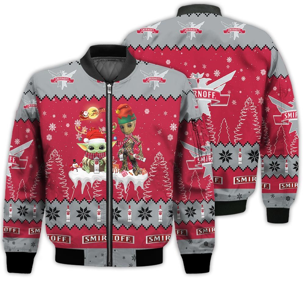 Tis The Season Christmas 2022 Baby Yoda Groot Santa Claus Deer Unisex Gift Smirnoff Beers 3D Bomber Jacket Tis The Season Christmas 2022 Baby Yoda Groot Santa Claus Deer Unisex Gift Smirnoff Beers 3D Bomber Jacket