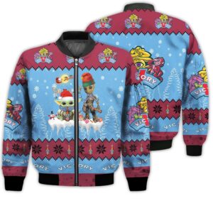 Tis The Season Christmas 2022 Baby Yoda Groot Santa Claus Deer Unisex Gift Victory Golden Monkey Beers 3D Bomber Jacket