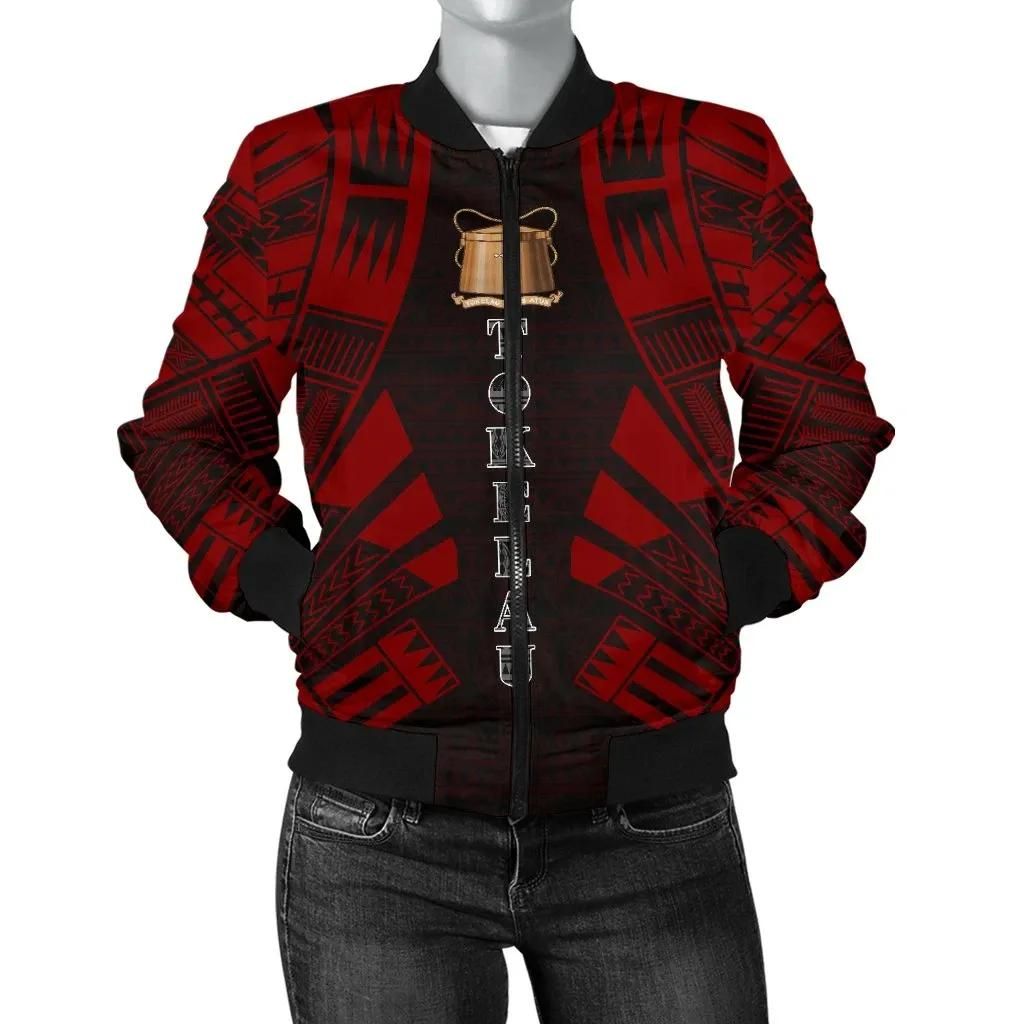 Tokelau Women Bomber Jacket - Polynesian Tattoo Red - BN0110 Bomber Jacket Tokelau Women Bomber Jacket - Polynesian Tattoo Red - BN0110 Bomber Jacket
