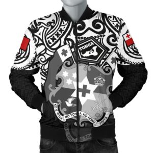 Tonga Polynesian Bomber Jacket (Men)  - Tongan Pride (White) - BN15 Bomber Jacket