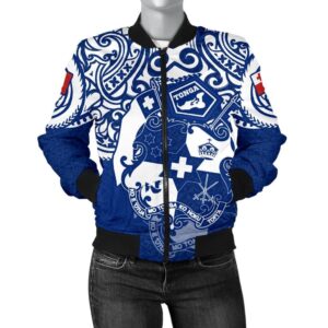 Tonga Polynesian Bomber Jacket (Women)  - Tongan Pride (Bright Blue) - BN15 Bomber Jacket
