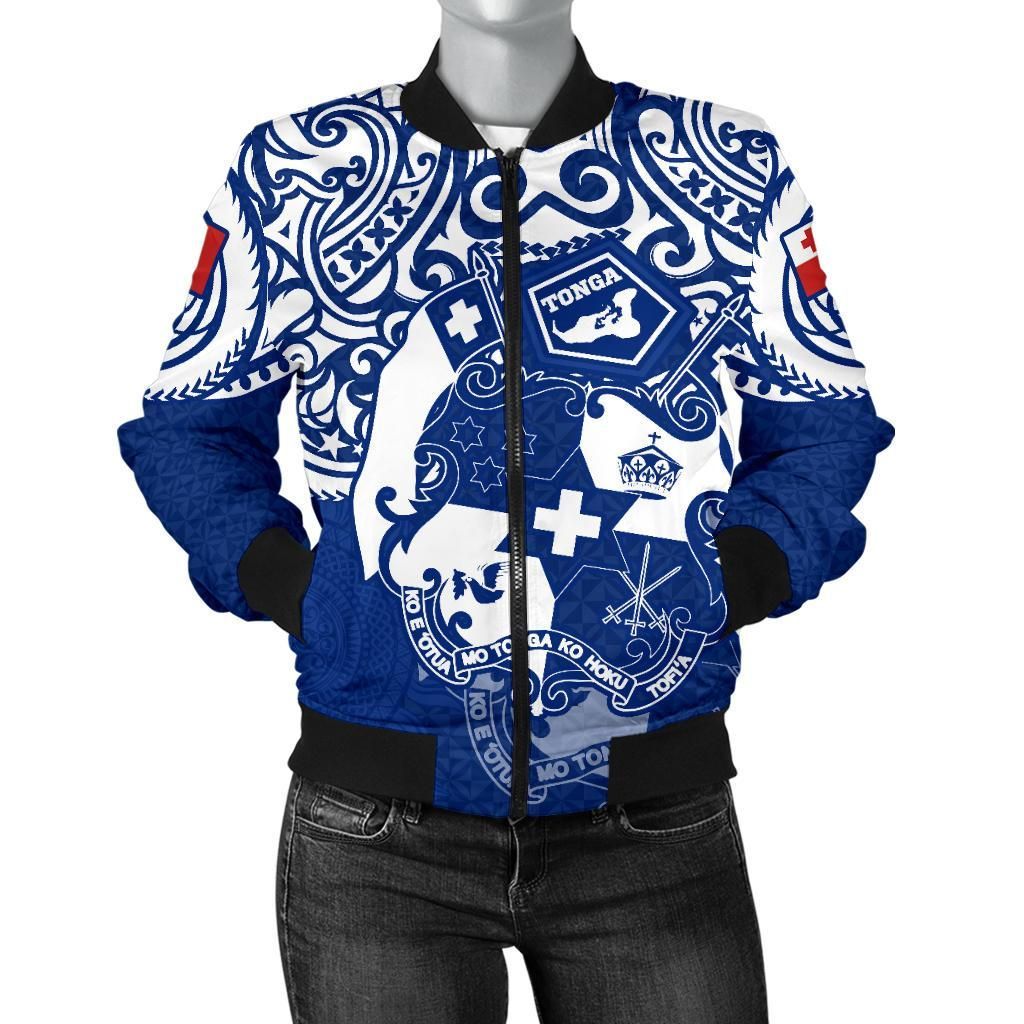 Tonga Polynesian Bomber Jacket (Women) - Tongan Pride (Bright Blue) - BN15 Bomber Jacket Tonga Polynesian Bomber Jacket (Women) - Tongan Pride (Bright Blue) - BN15 Bomber Jacket