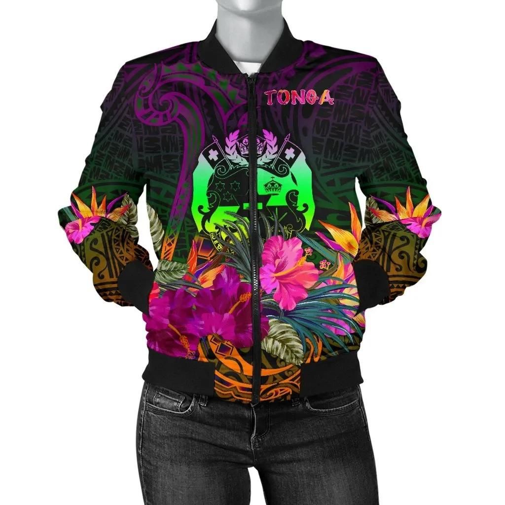 Tonga Polynesian Women's Bomber Jacket - Summer Hibiscus - BN15 Bomber Jacket Tonga Polynesian Women's Bomber Jacket - Summer Hibiscus - BN15 Bomber Jacket