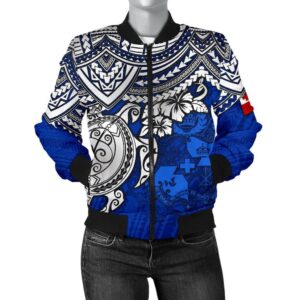 Tonga Polynesian bBomber Jacket (Women) - Blue Turtle - BN15 Bomber Jacket