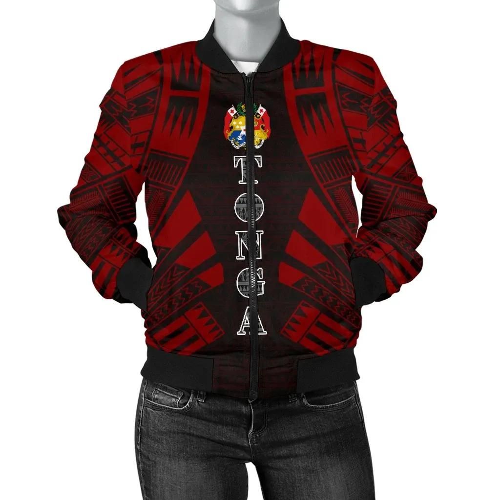 Tonga Women Bomber Jacket - Polynesian Tattoo Red - BN0110 Bomber Jacket Tonga Women Bomber Jacket - Polynesian Tattoo Red - BN0110 Bomber Jacket