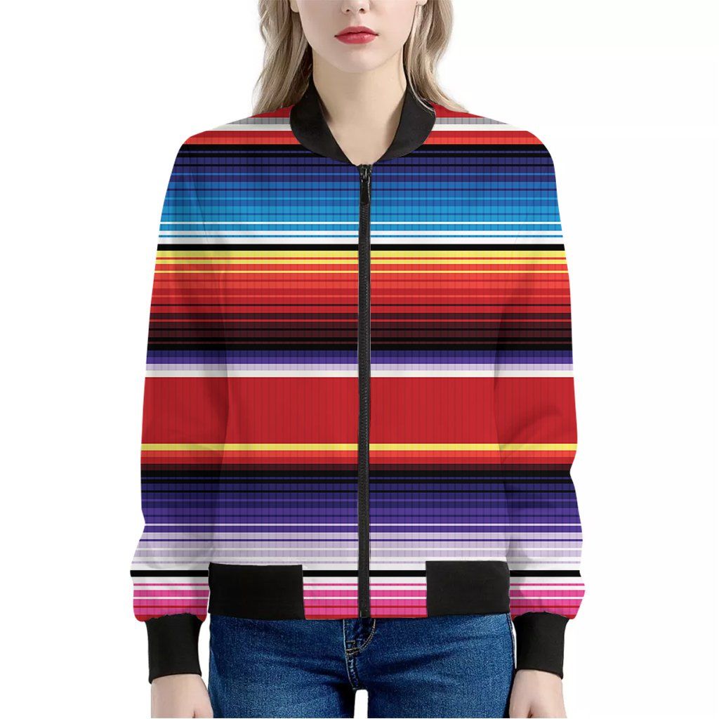 Tribal Serape Blanket Stripe Print Women's Bomber Jacket Tribal Serape Blanket Stripe Print Women's Bomber Jacket