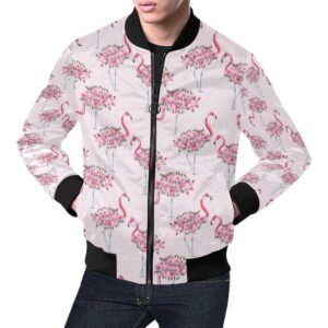 Tropical Flamingo Hawaiian Floral Pattern Print Mens Bomber Jacket