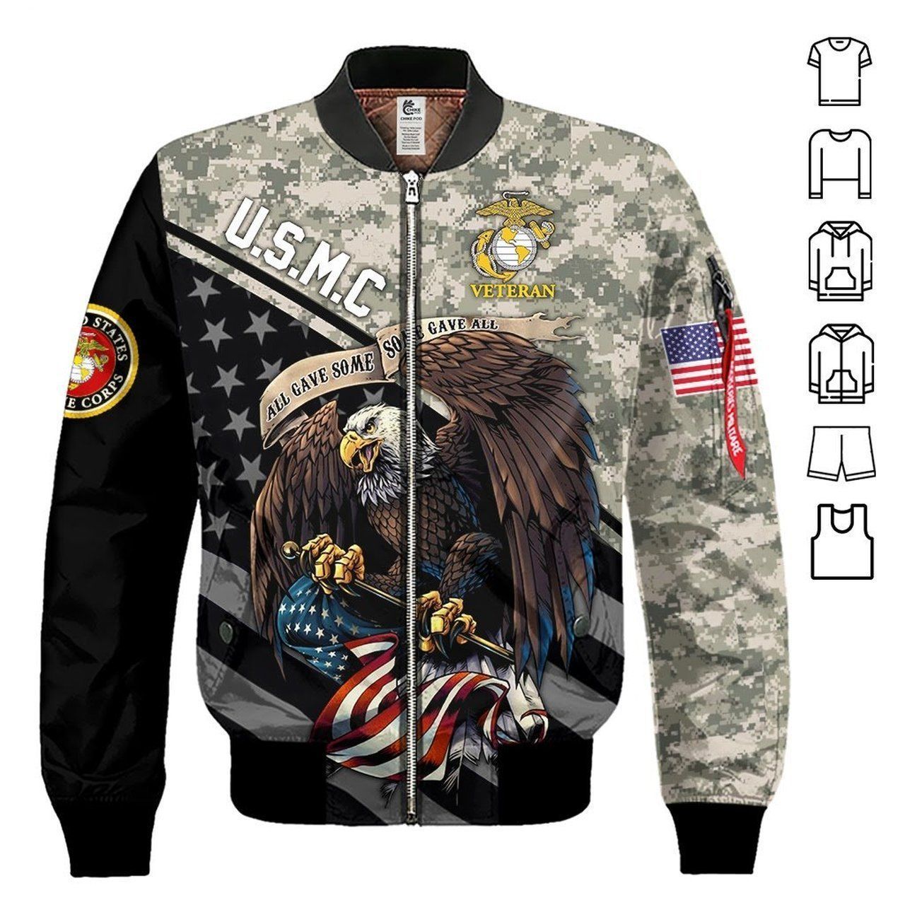 Us Marine Us Flag Camo 3D Printed Unisex Bomber Jacket Us Marine Us Flag Camo 3D Printed Unisex Bomber Jacket