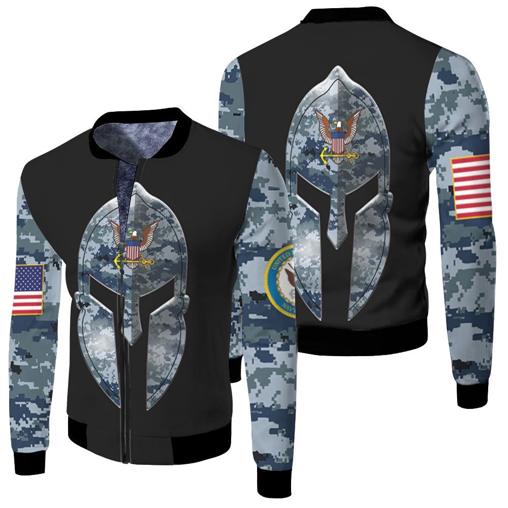 Us Navi Blue Camourflage Spartan Warrior Helmet Pattern 3D Bomber Jacket Us Navi Blue Camourflage Spartan Warrior Helmet Pattern 3D Bomber Jacket