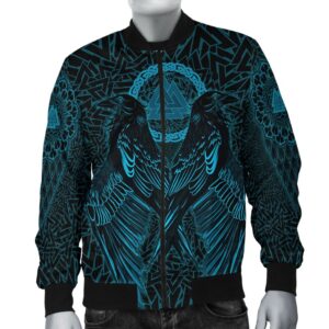 VikingStyle Bomber Jacket Raven Valknut Cyan A15 Bomber Jacket