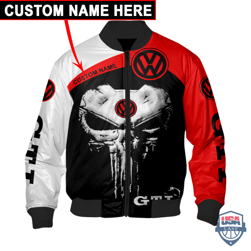 Volkswagen Gti Punisher Skull Custom Name Bomber Jacket Volkswagen Gti Punisher Skull Custom Name Bomber Jacket