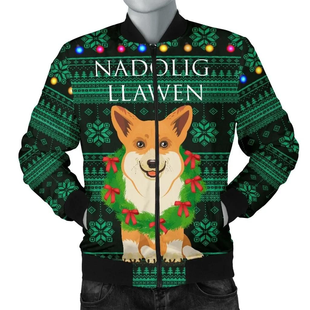 Wales Christmas Corgi Men's Bomber Jacket A31 Bomber Jacket Wales Christmas Corgi Men's Bomber Jacket A31 Bomber Jacket