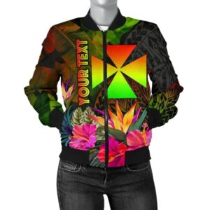 Wallis and Futuna Polynesian Personalised Women's Bomber Jacket - Hibiscus and Banana Leaves - BN15 Bomber Jacket