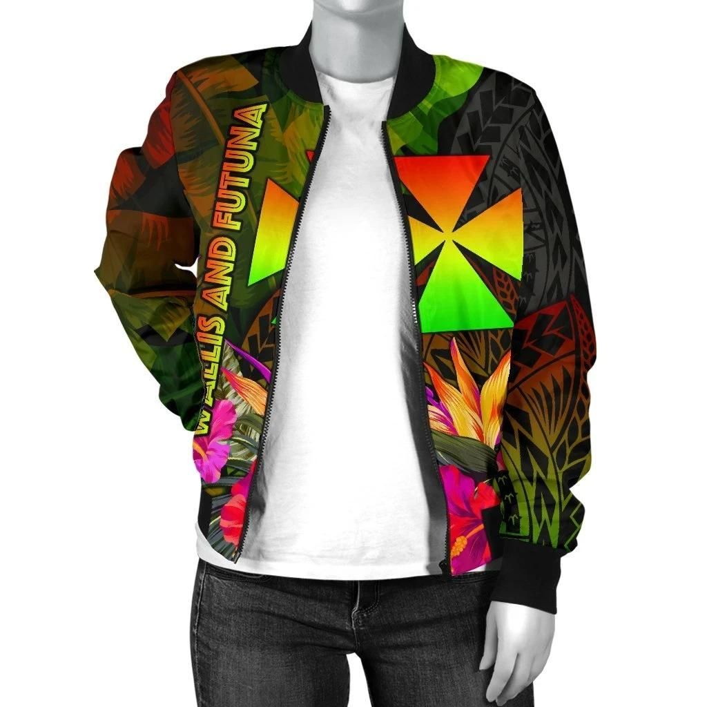 Wallis-and-Futuna-Polynesian-Womens-Bomber-Jacket-Hibiscus-and-Banana-Leaves-BN15-Bomber-Jacket-2