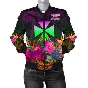 Wallis and Futuna  Women's Bomber Jacket - Summer Hibiscus - BN15 Bomber Jacket