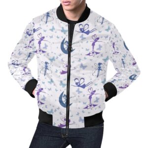 White Fairy Pattern Print Mens Bomber Jacket