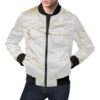 White Gold Marble Pattern Print Mens Bomber Jacket