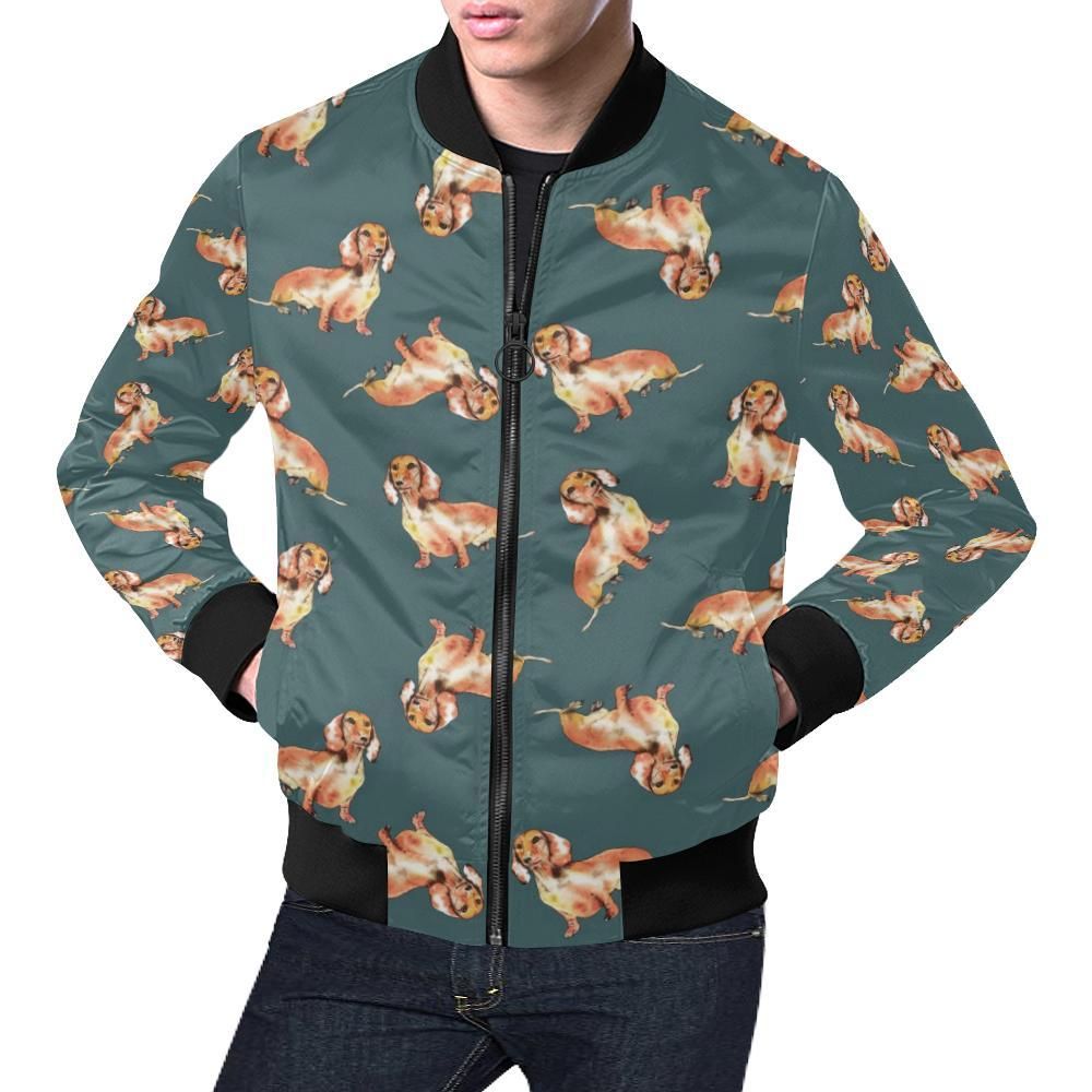 Wiener Dog Dachshund Portrait Pastel Pattern Print Mens Bomber Jacket Wiener Dog Dachshund Portrait Pastel Pattern Print Mens Bomber Jacket