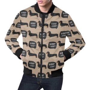 Wiener Dog Woof Woof Dachshund Pattern Print Mens Bomber Jacket