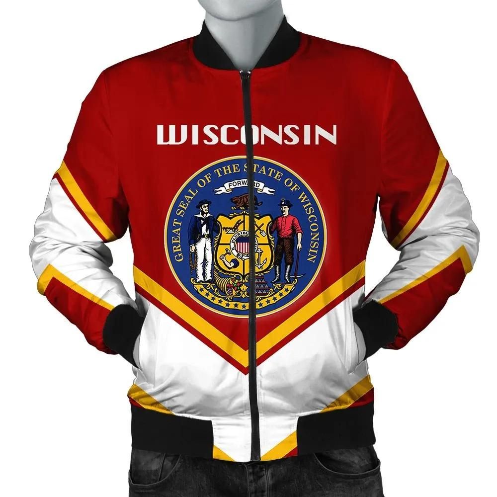 Wisconsin Coat Of Arms Men Bomber Jacket Lucian Style J5W Bomber Jacket Wisconsin Coat Of Arms Men Bomber Jacket Lucian Style J5W Bomber Jacket