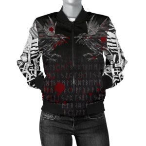 Women's Bomber Jacket - Odin Huginn and Muninn Rune Blood A27 Bomber Jacket