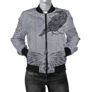 Women's Bomber Jacket - Odin's Celtic Raven - Scandinavian Tattoo A27