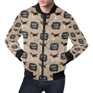 Woof Woof Beagle Pattern Print Mens Bomber Jacket