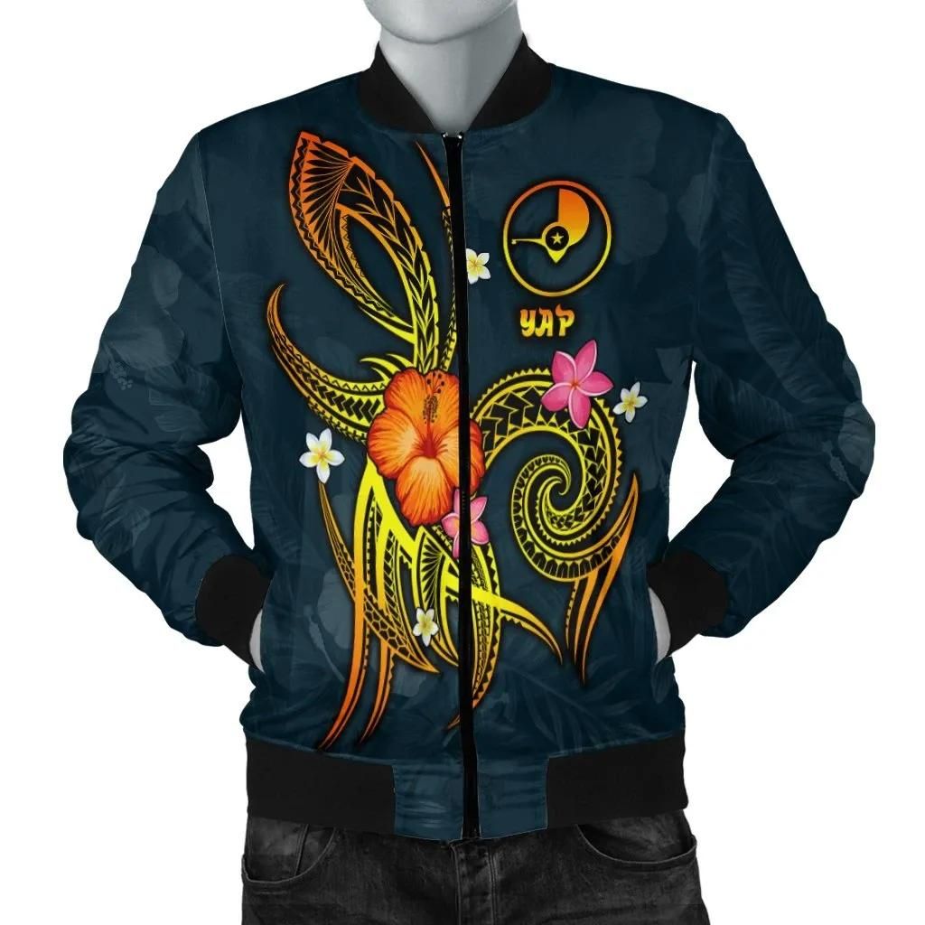 YAP Polynesian Men's Bomber Jacket - Legend of YAP (Blue) - BN15 Bomber Jacket YAP Polynesian Men's Bomber Jacket - Legend of YAP (Blue) - BN15 Bomber Jacket