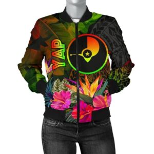 YAP Polynesian Women's Bomber Jacket-  Hibiscus and Banana Leaves - BN15 Bomber Jacket