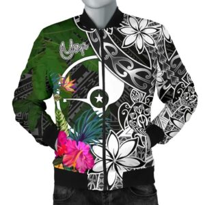 Yap Men Bomber Jacket - Turtle Plumeria Banana Leaf - BN11 Bomber Jacket