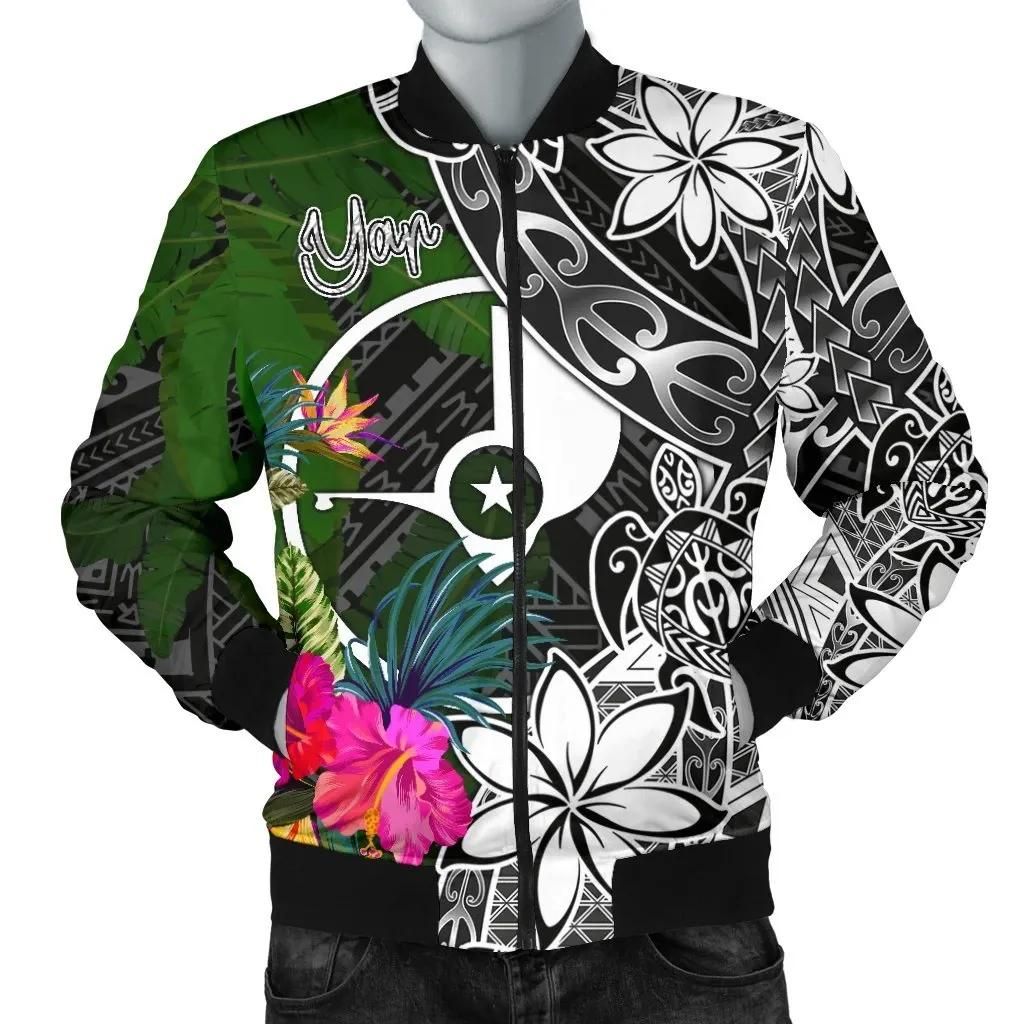 Yap Men Bomber Jacket - Turtle Plumeria Banana Leaf - BN11 Bomber Jacket Yap Men Bomber Jacket - Turtle Plumeria Banana Leaf - BN11 Bomber Jacket