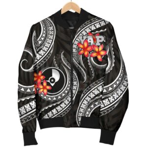 Yap Micronesian Women Bomber Jacket - Black Plumeria - BN11 Bomber Jacket