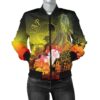 Yap Women's Bomber Jacket - Humpback Whale with Tropical Flowers (Yellow) - BN18 Bomber Jacket