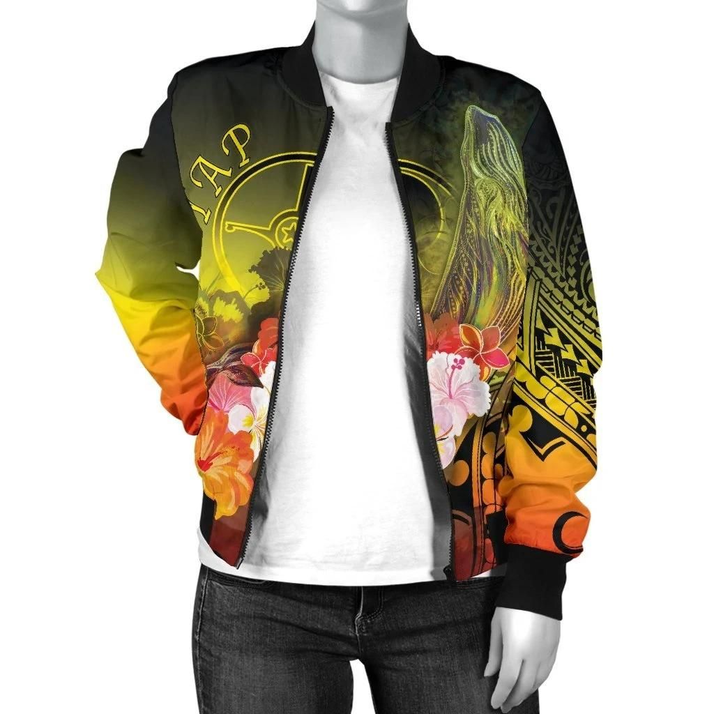 Yap-Womens-Bomber-Jacket-Humpback-Whale-with-Tropical-Flowers-Yellow-BN18-Bomber-Jacket-2