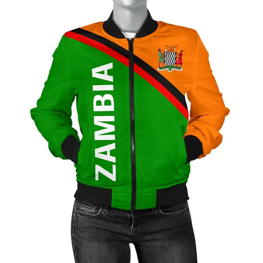 Zambia Women's Bomber Jacket - Curve Hoodie - BN09 Bomber Jacket Zambia Women's Bomber Jacket - Curve Hoodie - BN09 Bomber Jacket